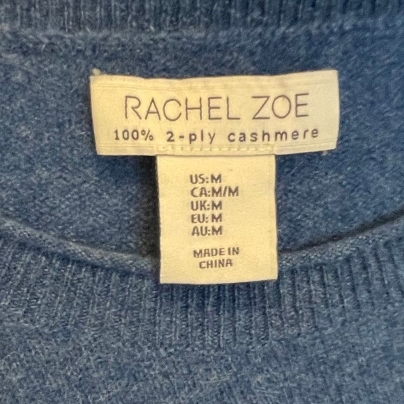 RACHEL ZOE Women's 100% 2-Ply Cashmere Sweater Blue Crewneck Medium Mended - Picture 10 of 11